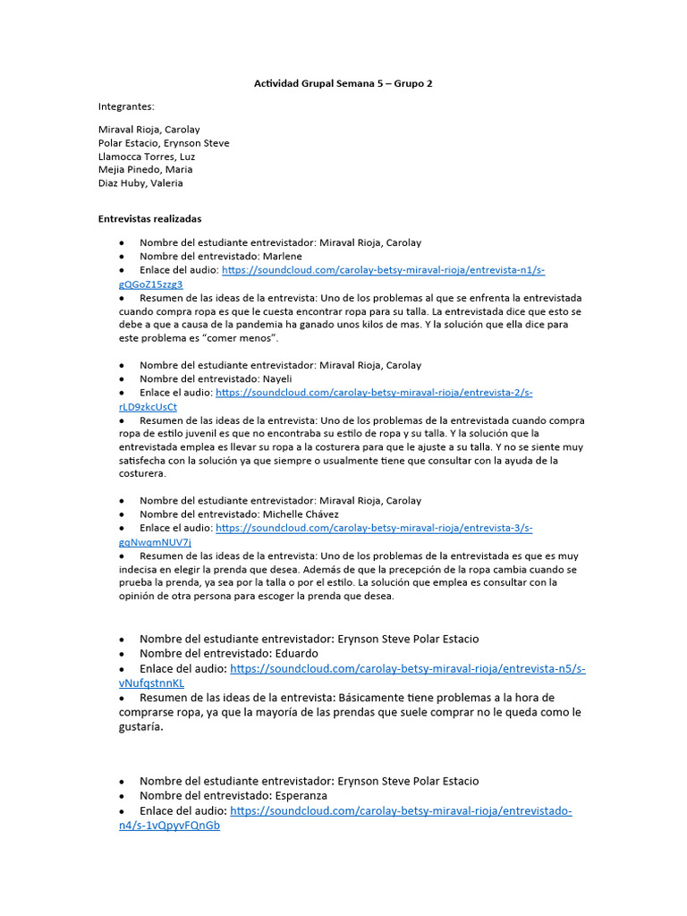 Actividad Grupal Semana 5 Grupo 2 | PDF