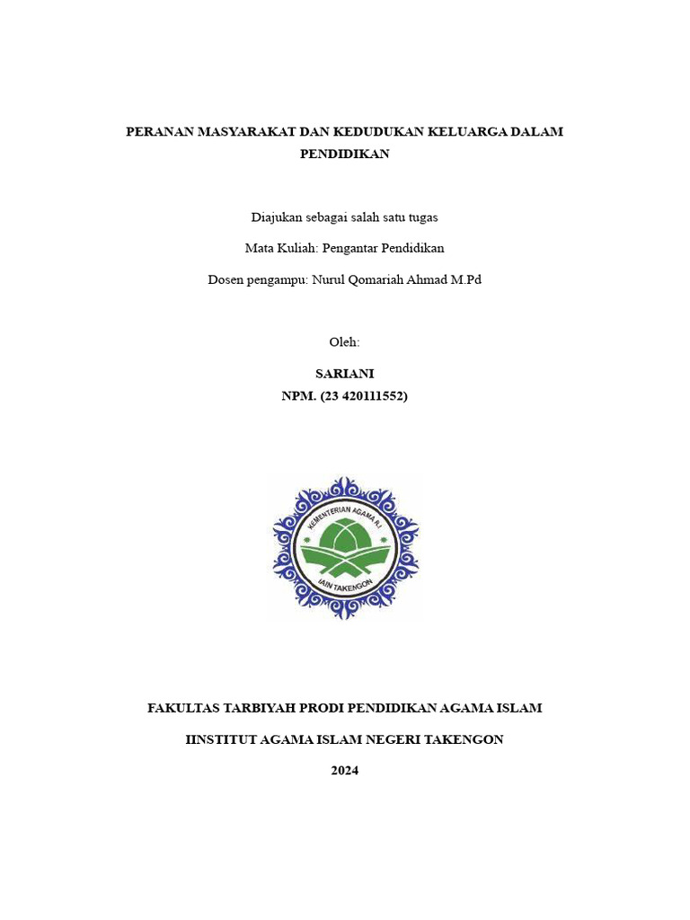 Peran Keluarga dan Masyarakat dalam Pendidikan | PDF