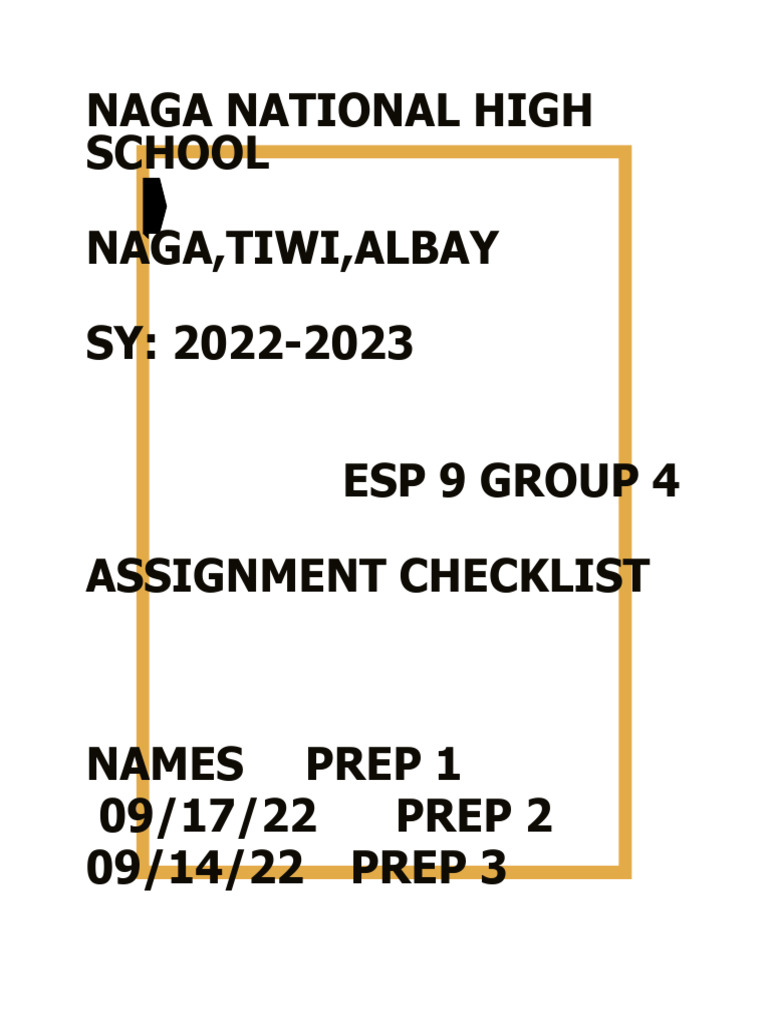 ESP 9 Assignment Checklist 2022-23 | PDF