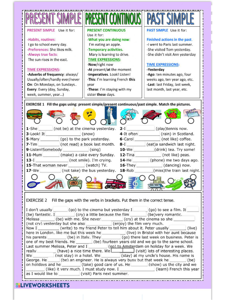 Present Simple - Present Continuous - Past Simple Worksheet | PDF