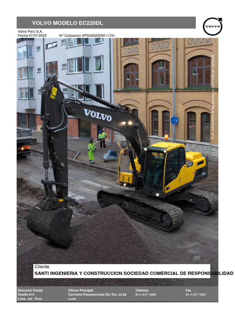 Cotización Excavadora Volvo EC220DL | PDF | Perú | Lima