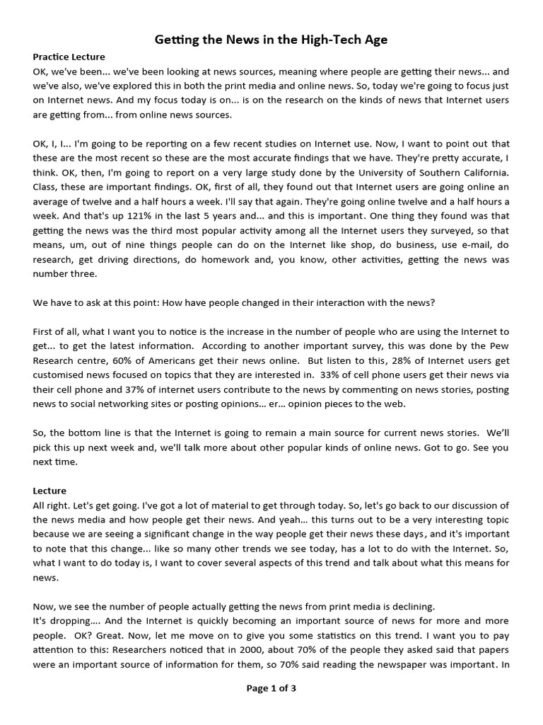 Getting The News in The High-TechAge Tapescript With Answers | PDF ...