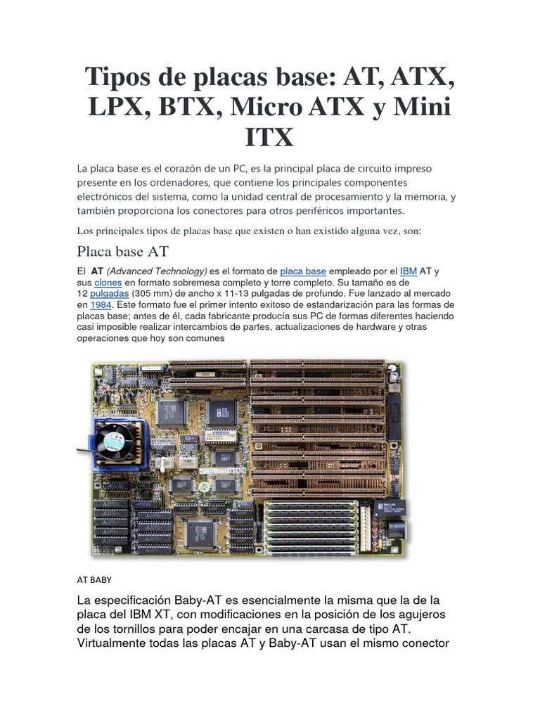 Tipos de Placas Base: AT, ATX, LPX y Más | PDF | Arquitectura X86 ...