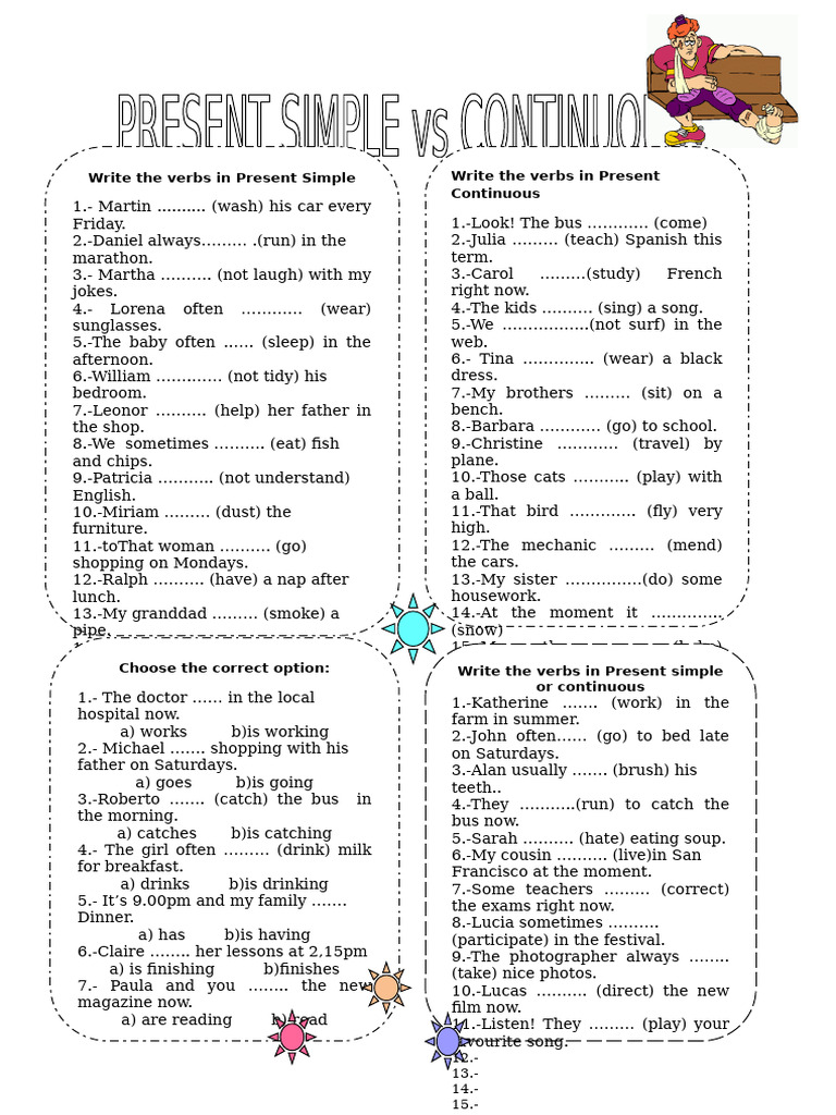Present Simple and Continuous Verbs Exercise | PDF