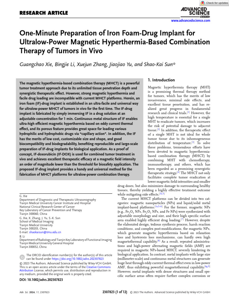 Advanced Science 2024 Xie One Minute Preparation of Iron Foam