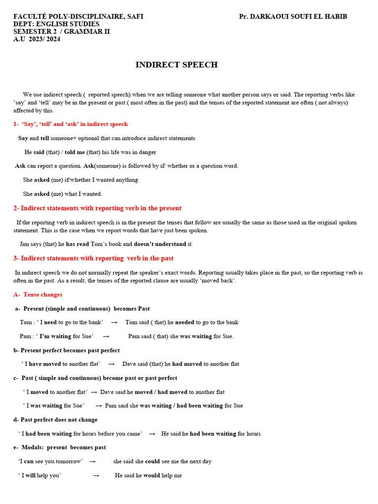 Indirect speech pdf question syntax