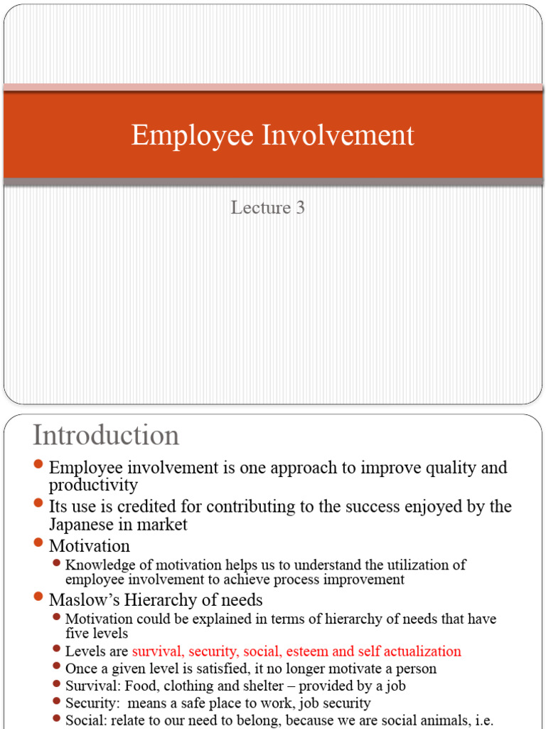 Employee Involvement and Motivation Strategies | PDF | Performance ...