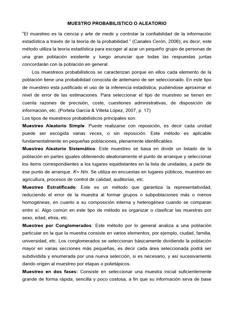 Muestreo Probabilistico o Aleatorio | PDF | Muestreo (Estadísticas ...