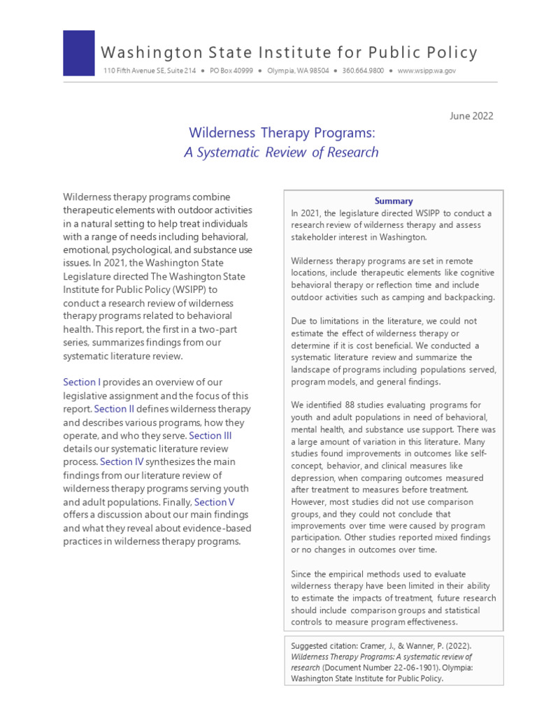 Wilderness Therapy Programs Review | PDF | Psychotherapy | Meta Analysis