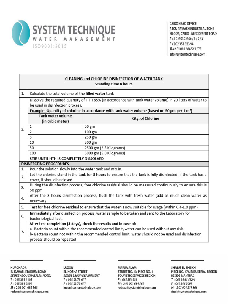 Water Tank Cleaning and Disinfecting Procedures (8 Hours) PDF