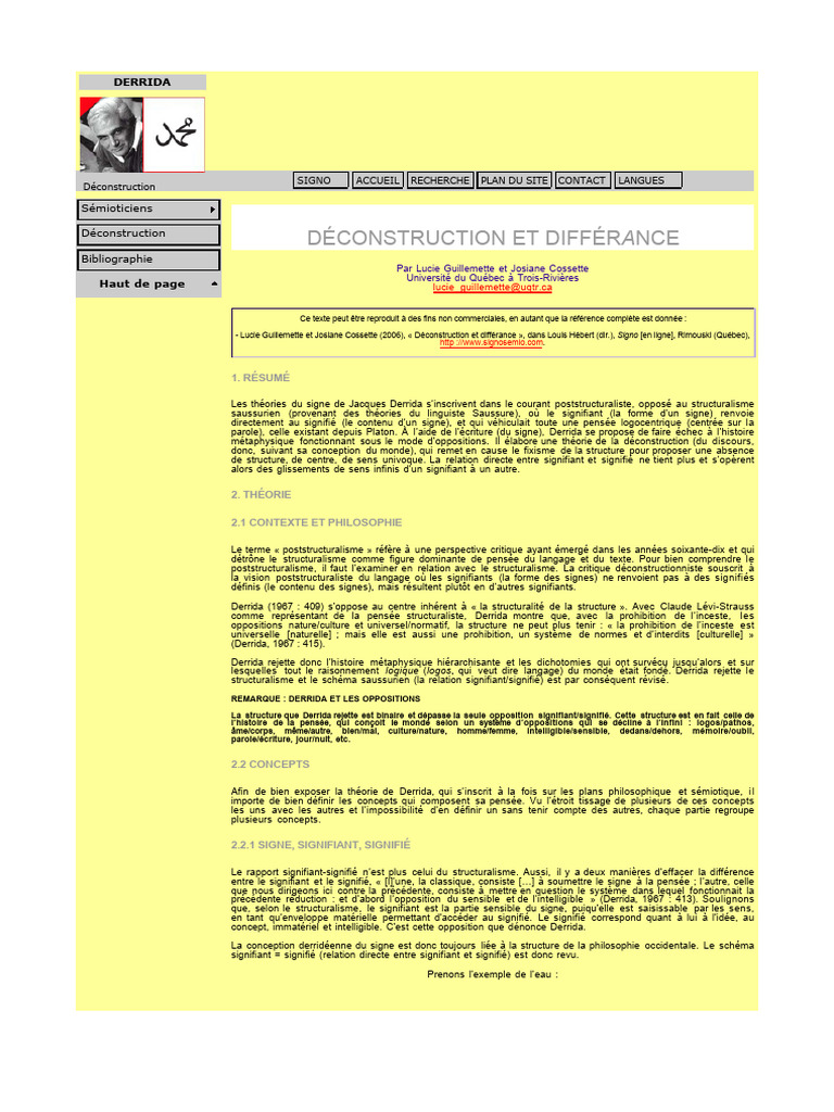 Déconstruction et différance chez Derrida | PDF | Jacques Derrida ...