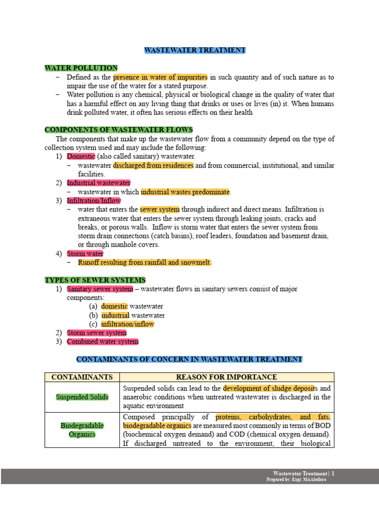 Wastewater Treatment Overview and Methods | PDF | Sewage Treatment ...