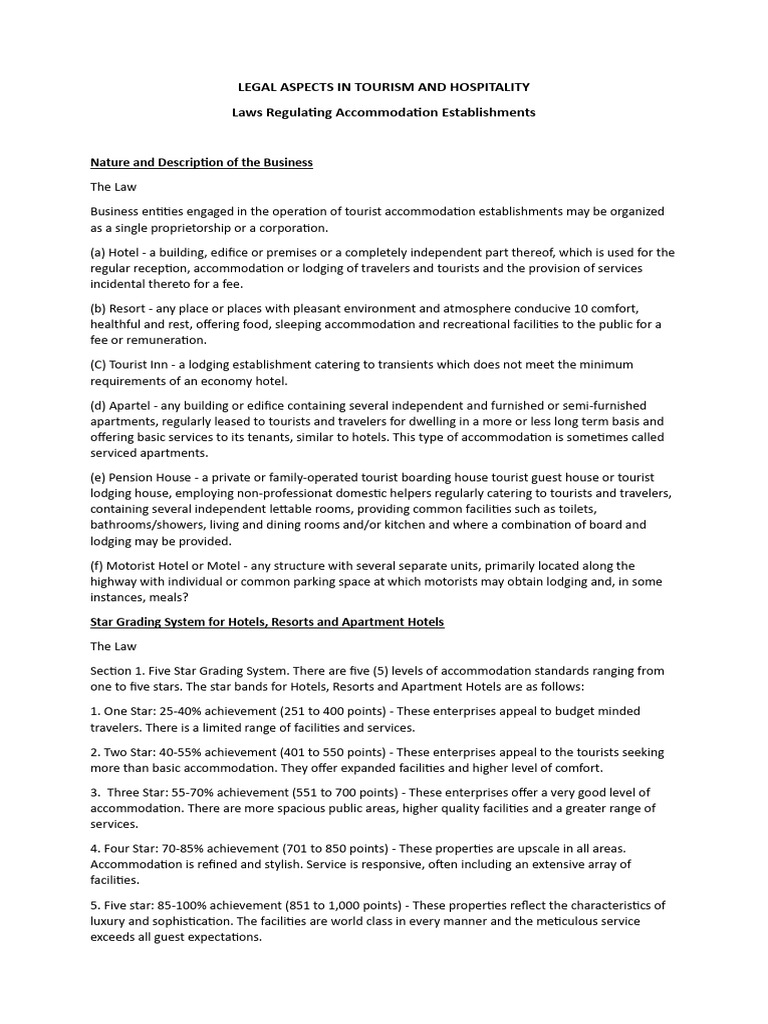 Handout 9 Legal Aspects in Tourism and Hospitality | PDF | Legal ...