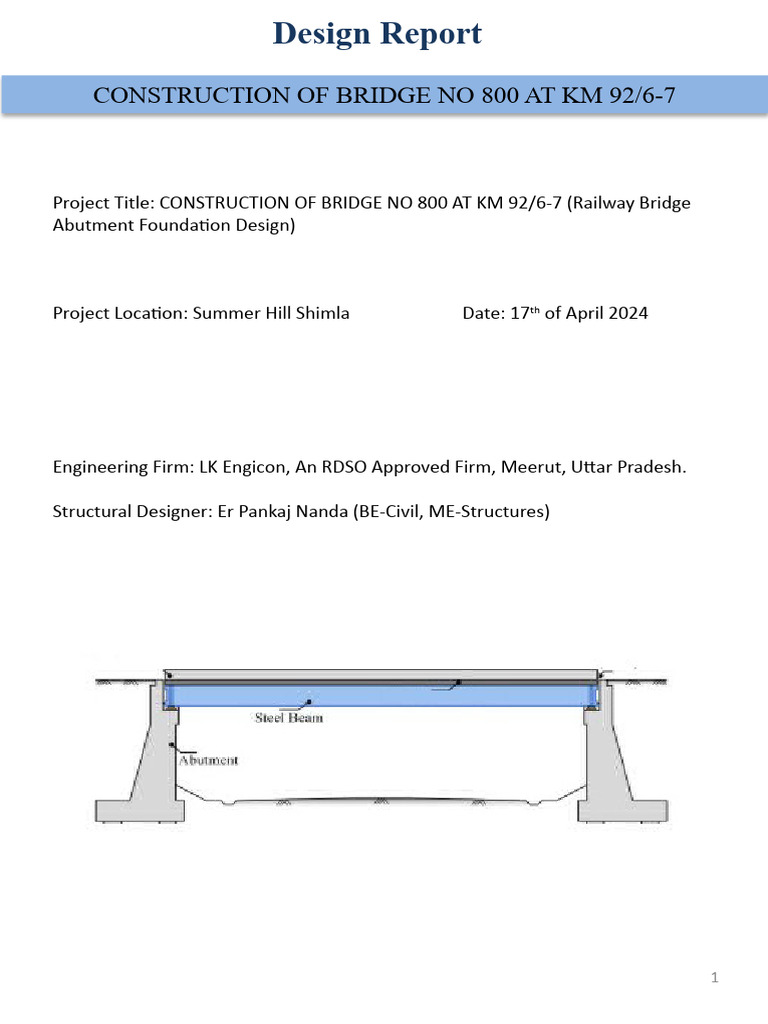 Railway Bridge Abutment Design Report | PDF | Structural Load | Force