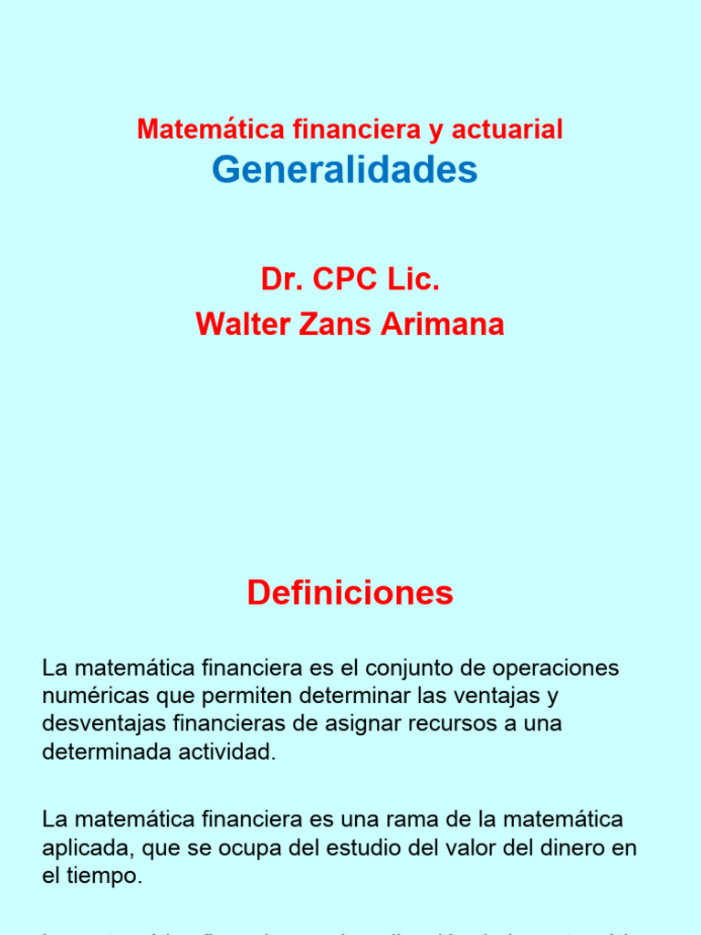 Matematica Financiera | PDF | Interés | Finanzas Matemáticas
