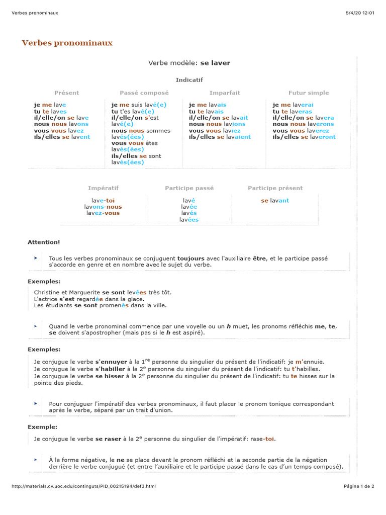 Conjugaison des verbes pronominaux | PDF | Verbe | Mécanique du langage