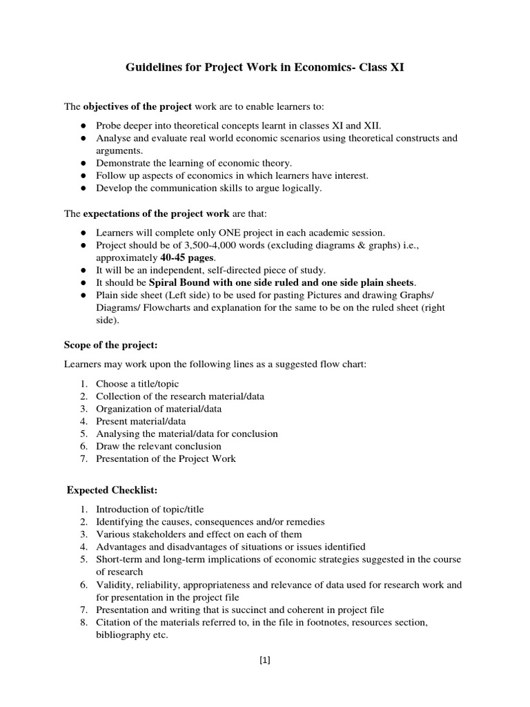 Class 11 Economics Project Guidelines | PDF | Currency | Learning