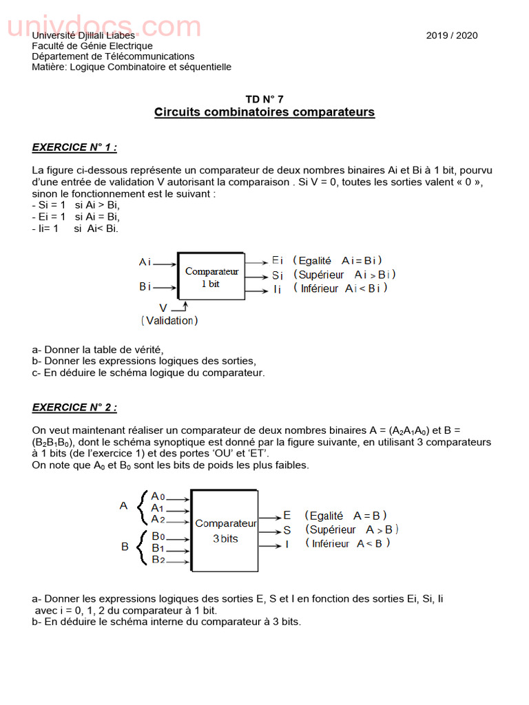 Circuits combinatoires : comparateurs 1 à 3 bits | PDF
