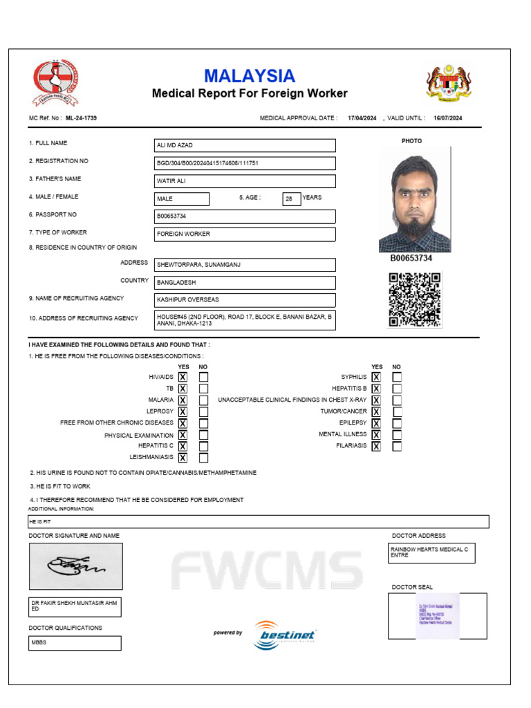 Malaysia: Medical Report For Foreign Worker | PDF | Medicine | Medical ...