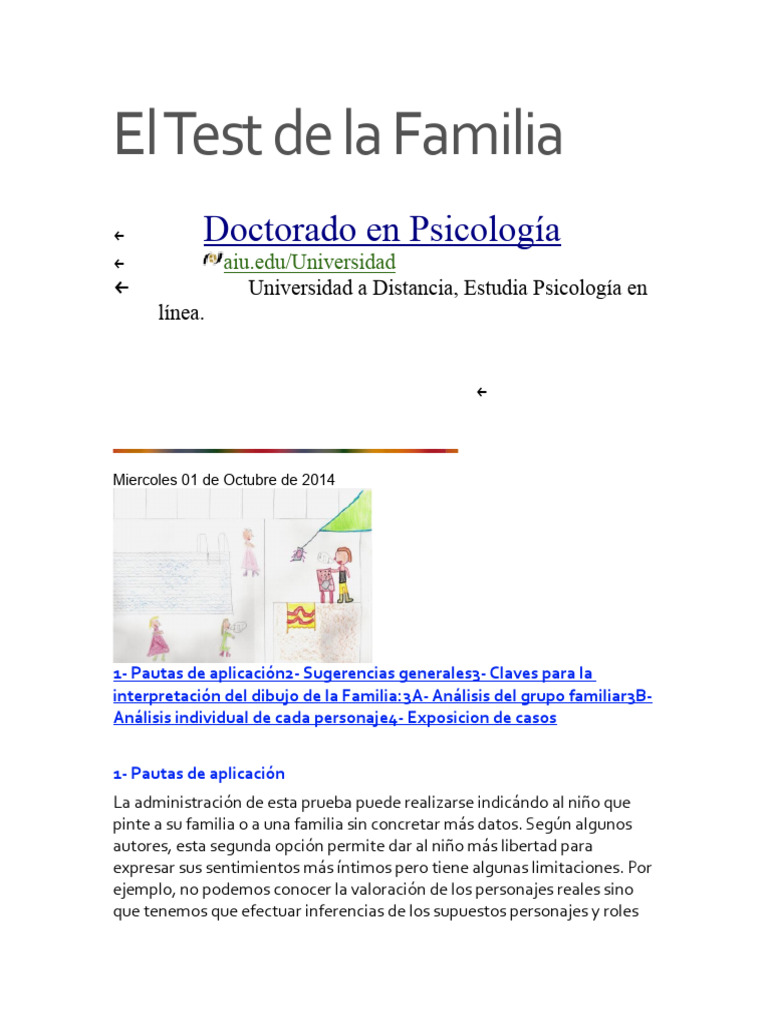 El Test de La Familia INFO | Descargar gratis PDF | Agresión | Temor