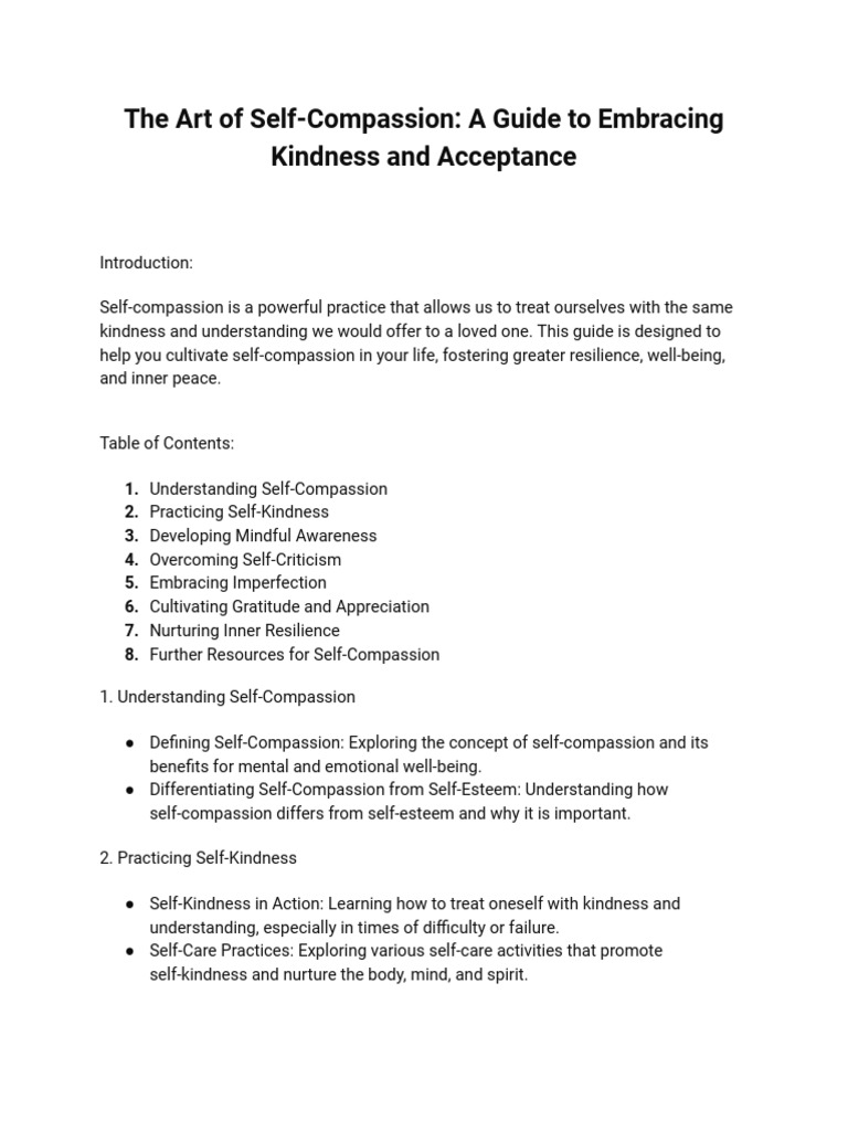 The art of self compassion a guide to embracing kindness and