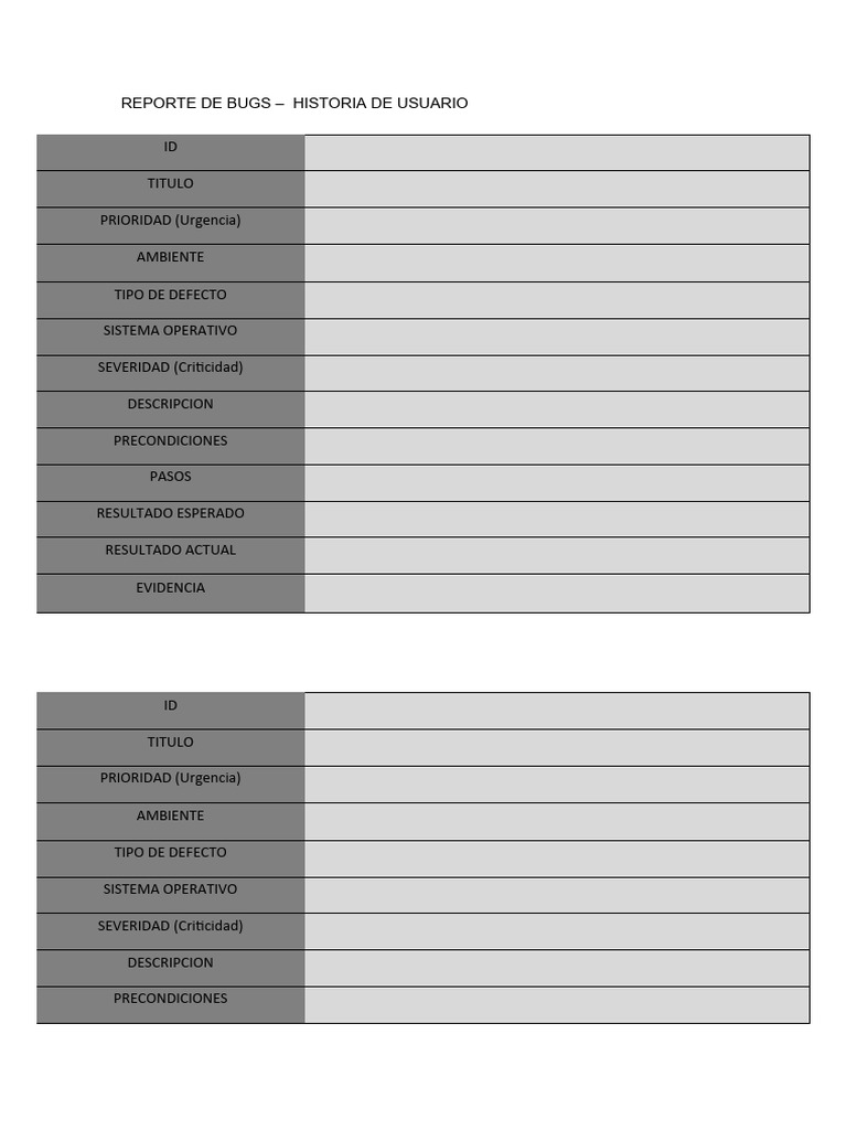 Plantilla Reporte de Bugs | PDF