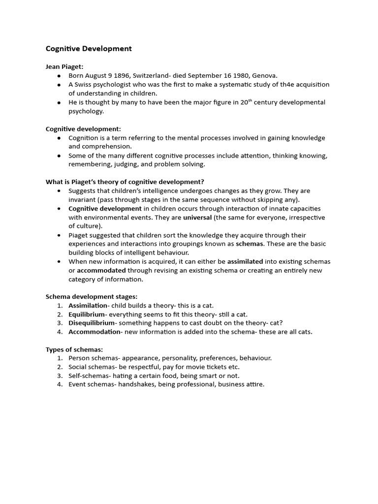 Cognitive Development Pdf Schema Psychology Cognitive Development