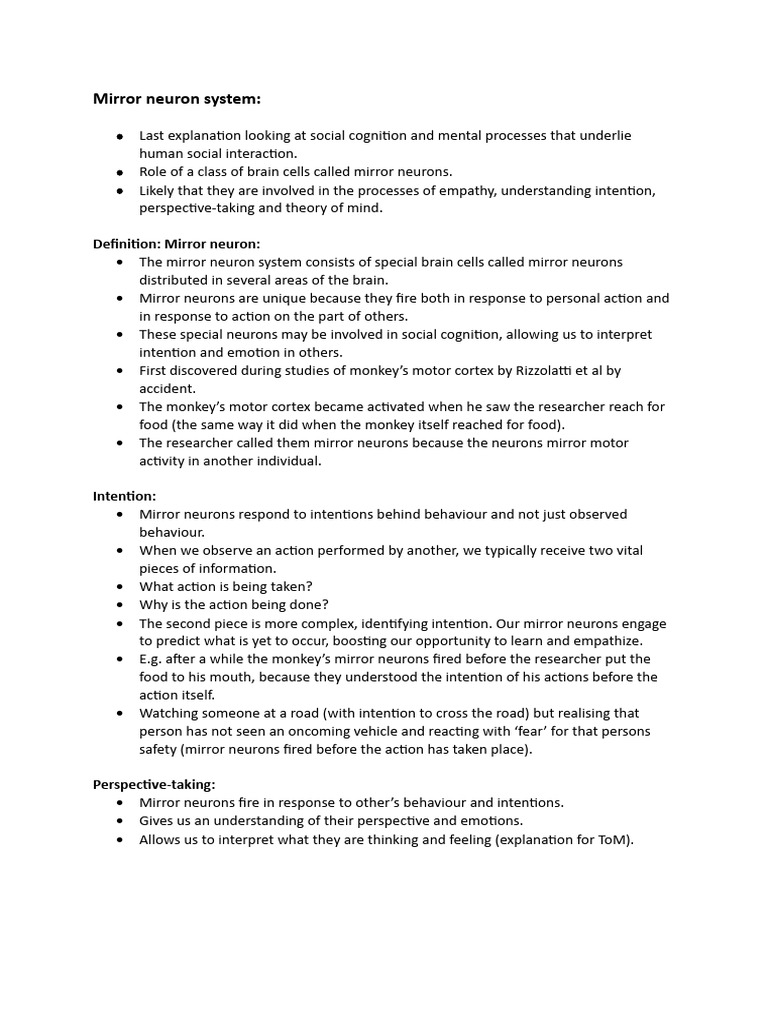 Mirror Neuron System | Download Free PDF | Empathy | Intention