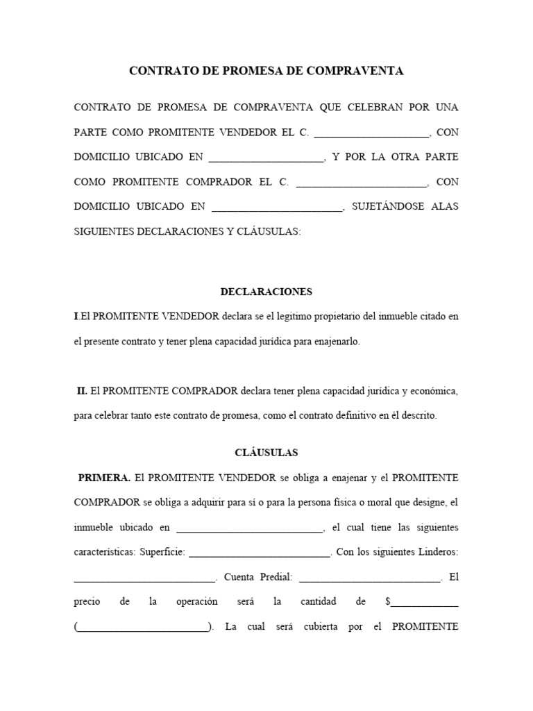 CONTRATO DE PROMESA DE COMPRAVENTA Editable | PDF | Ley de obligaciones ...