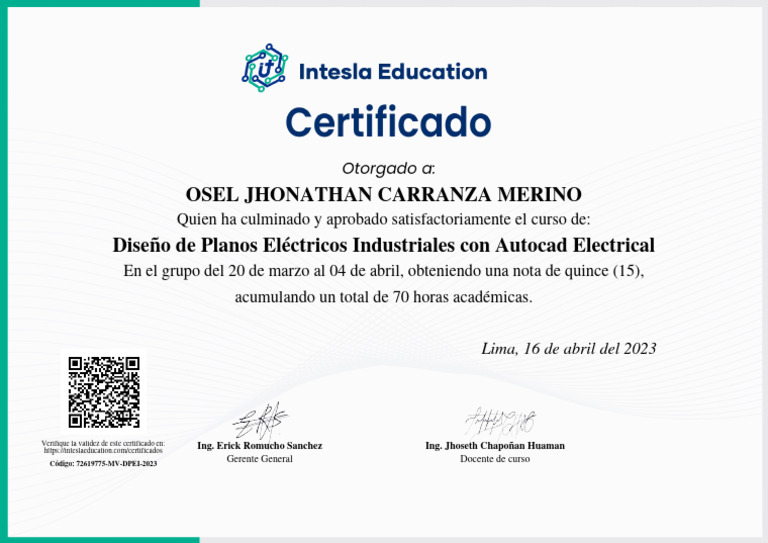 Certificado Intesla Education | PDF