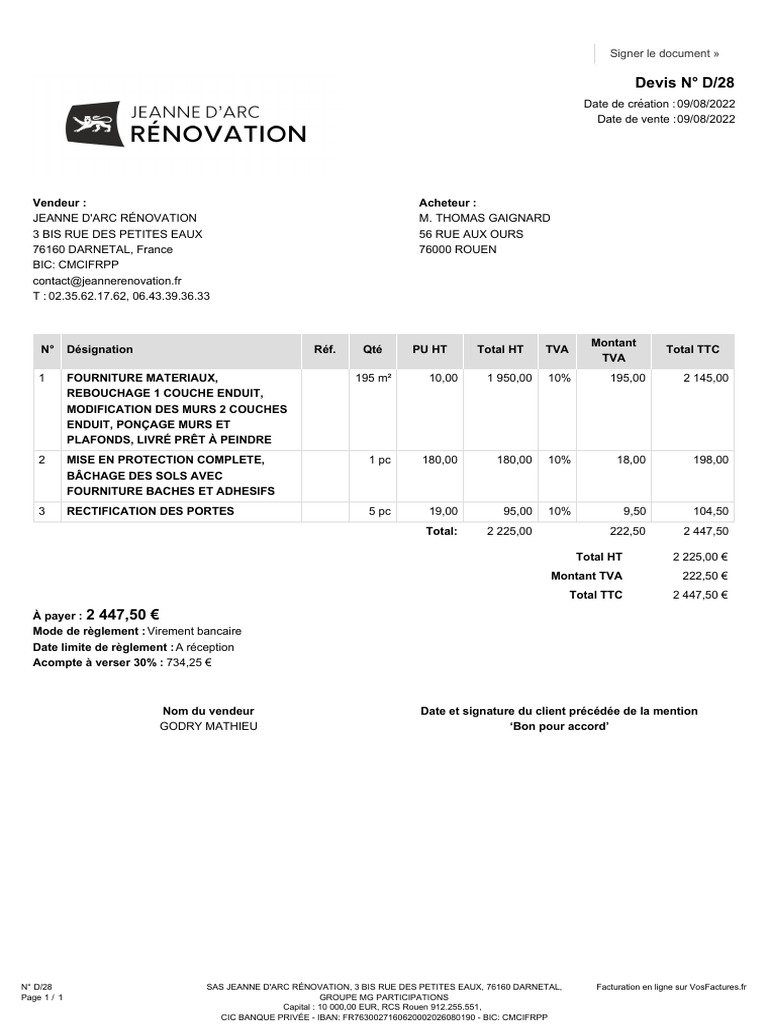 Devis de rénovation D/28 à Rouen | PDF | Taxe sur la valeur ajoutée ...