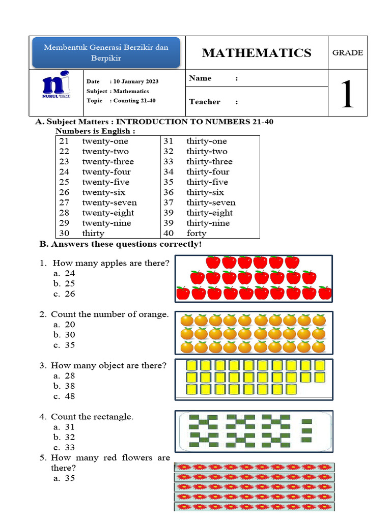 Math Worksheet Grade 1 Revisi | PDF | Mathematics | Science