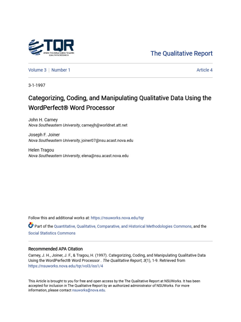 Categorizing Coding and Manipulating Qualitative Data Using The | PDF ...