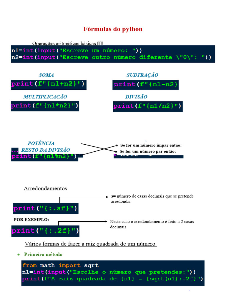 Fórmulas Do Python | Download grátis PDF | Números | Divisão (Matemática)