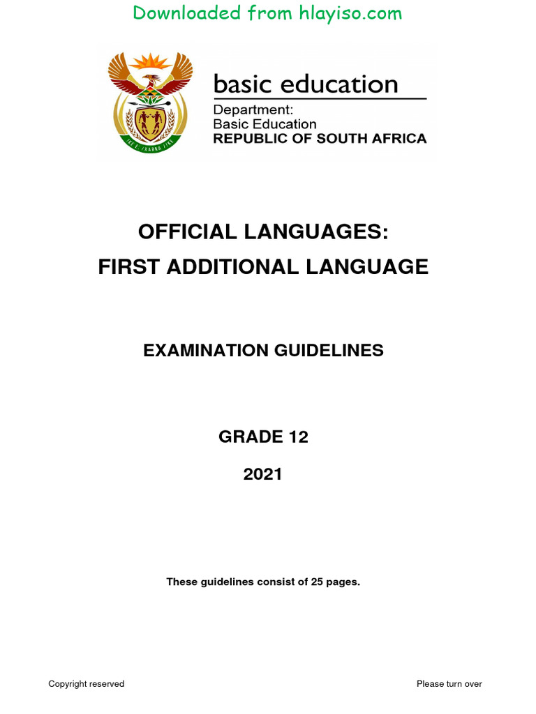 First Additional Languages Gr 12 Exam Guidelines 2021 Hlayiso Com