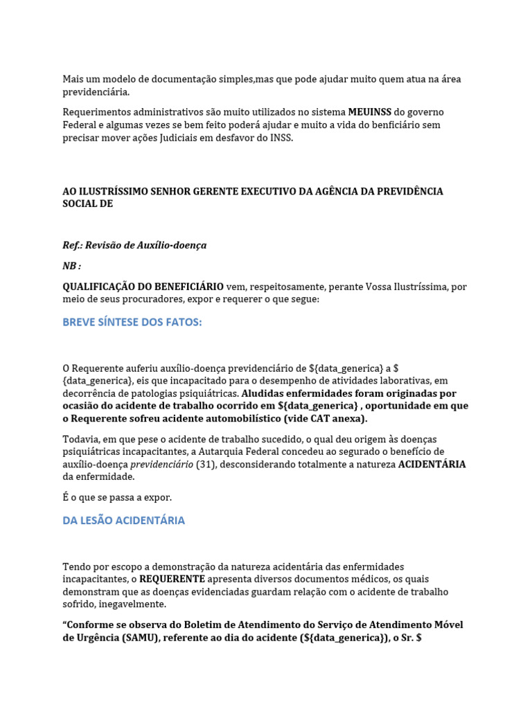 Requerimento de Auxílio-Doença Acidentário | PDF