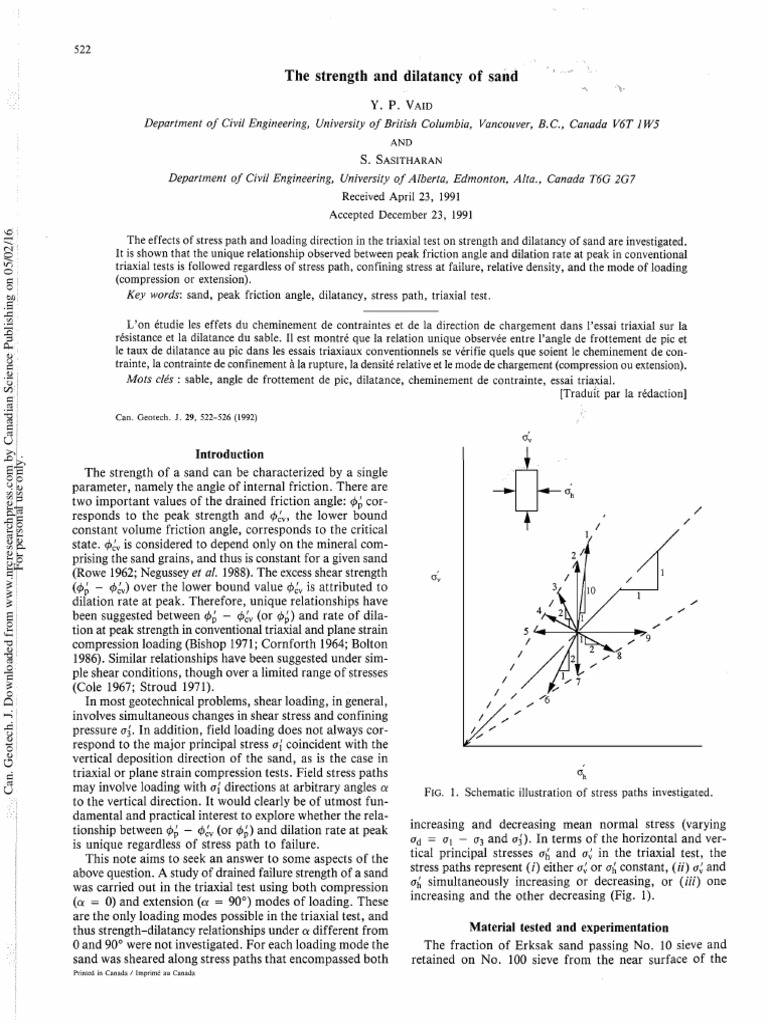Strength and Dilatancy of Sand | PDF | Stress (Mechanics) | Deformation ...