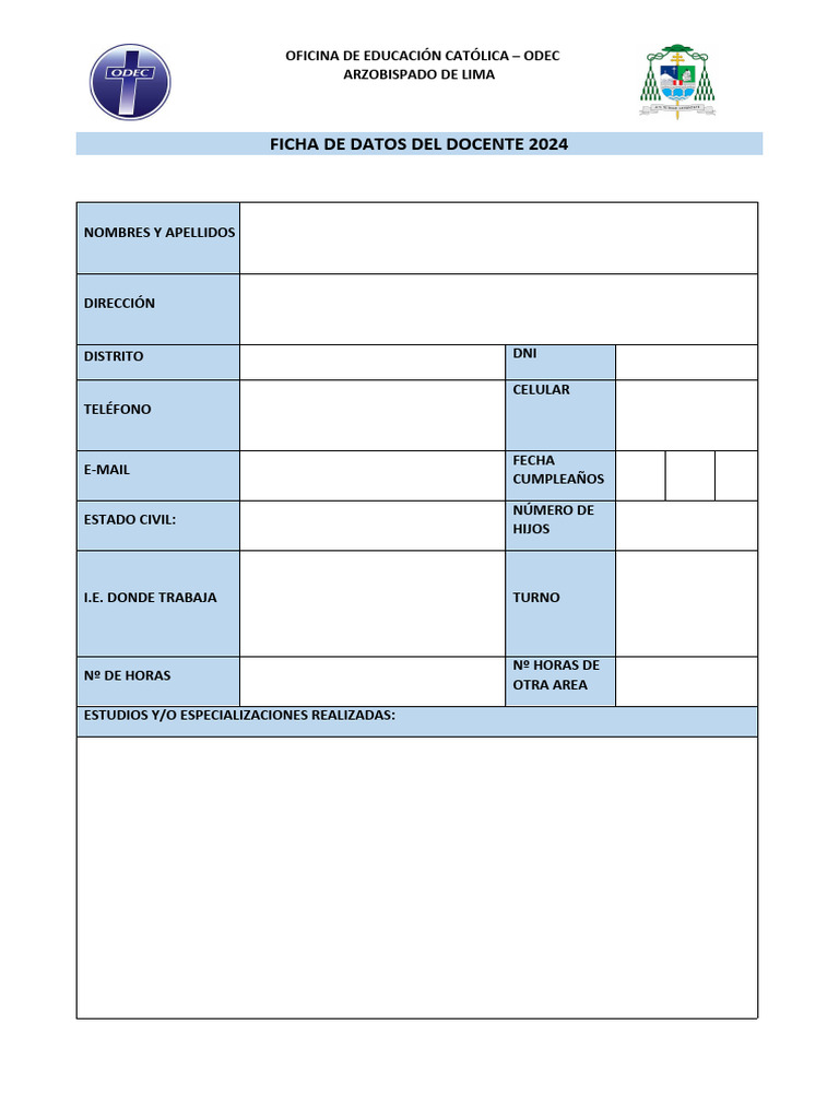 Ficha de Docente 2024 | PDF