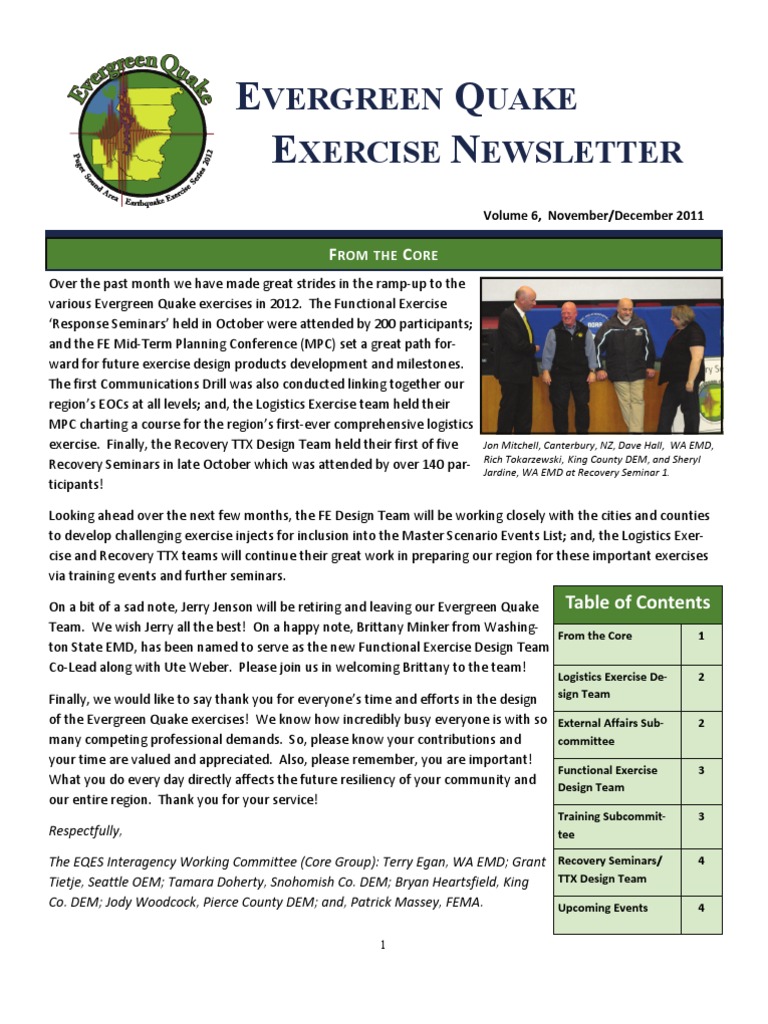 E Q E N: Vergreen Uake Xercise Ewsletter | PDF | Disaster Management ...