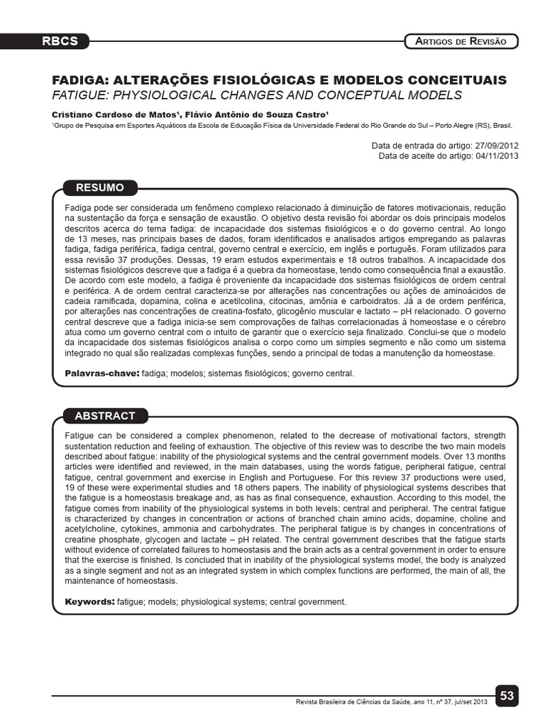Modelos de Fadiga: Fisiologia e Teoria | PDF | Serotonina | Músculo
