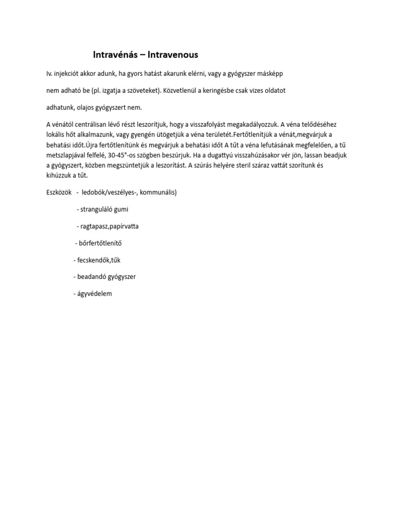 Intravénás Injekció Beadása | PDF