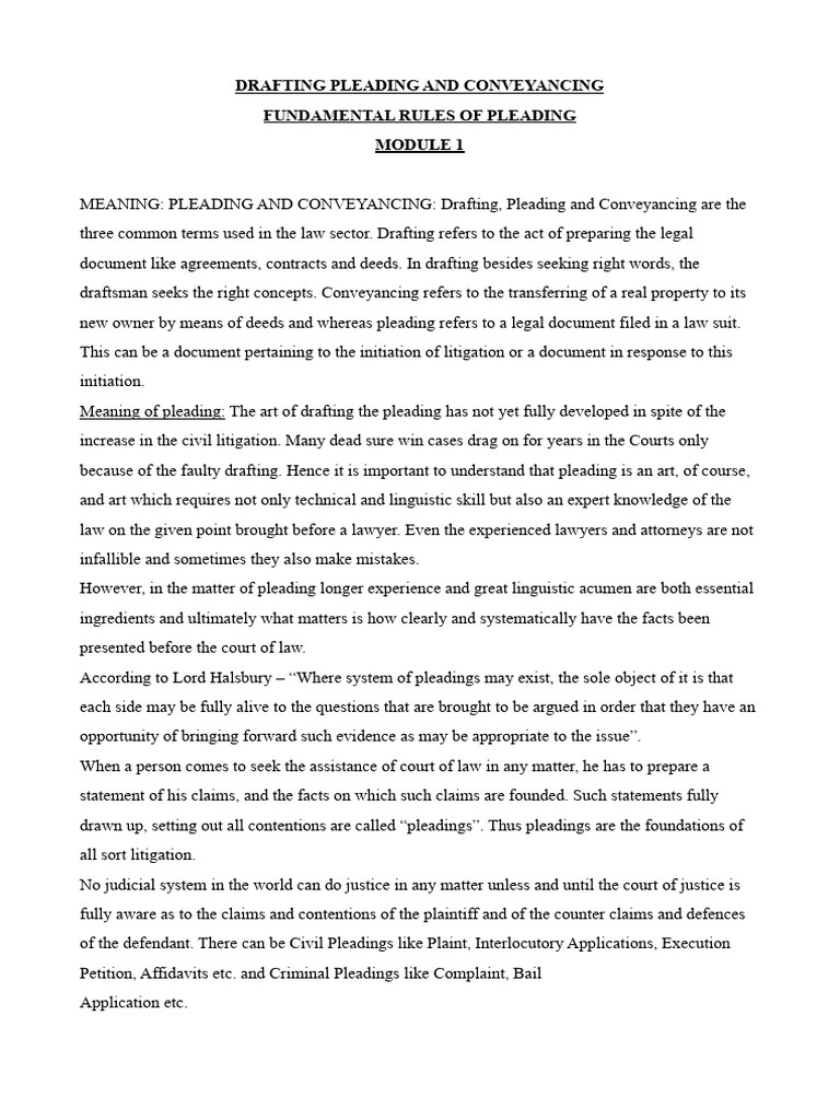 Drafting Pleading and Conveyancing Guide | PDF | Pleading | Lawsuit