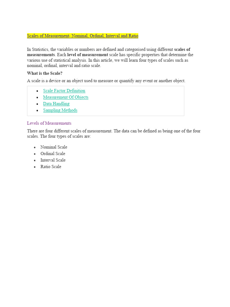 Understanding Measurement Scales in Statistics | PDF | Level Of ...