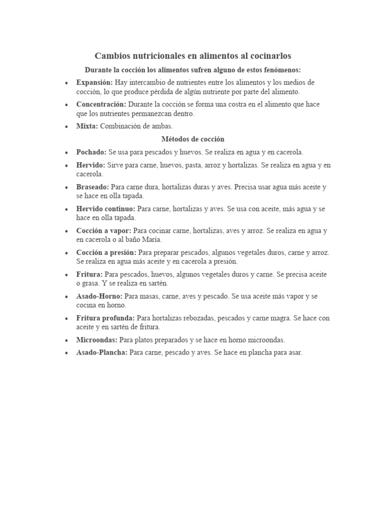 Cambios Nutricionales al Cocinar Alimentos | PDF | Cocinando | Fruta
