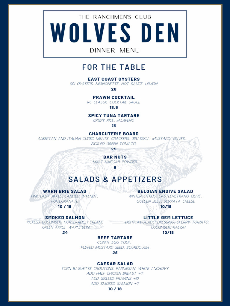 Wolves Den Dinner Menu Winter | PDF | Salad | French Fries
