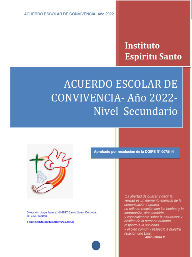 Acuerdo de Convivencia Escolar 2022 | PDF | Aprendizaje | Escuelas