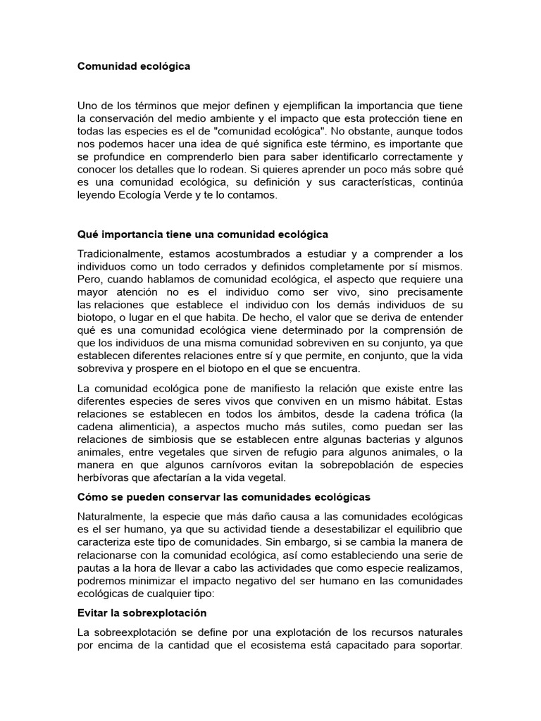 Importancia de la Comunidad Ecológica | PDF | Ecología | Naturaleza