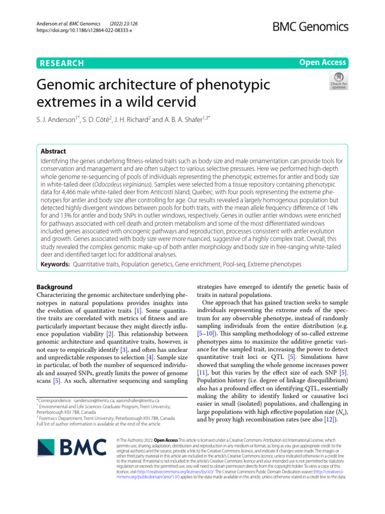 Genomic Architecture of Phenotypic Extremes in A Wild Cervid | PDF ...