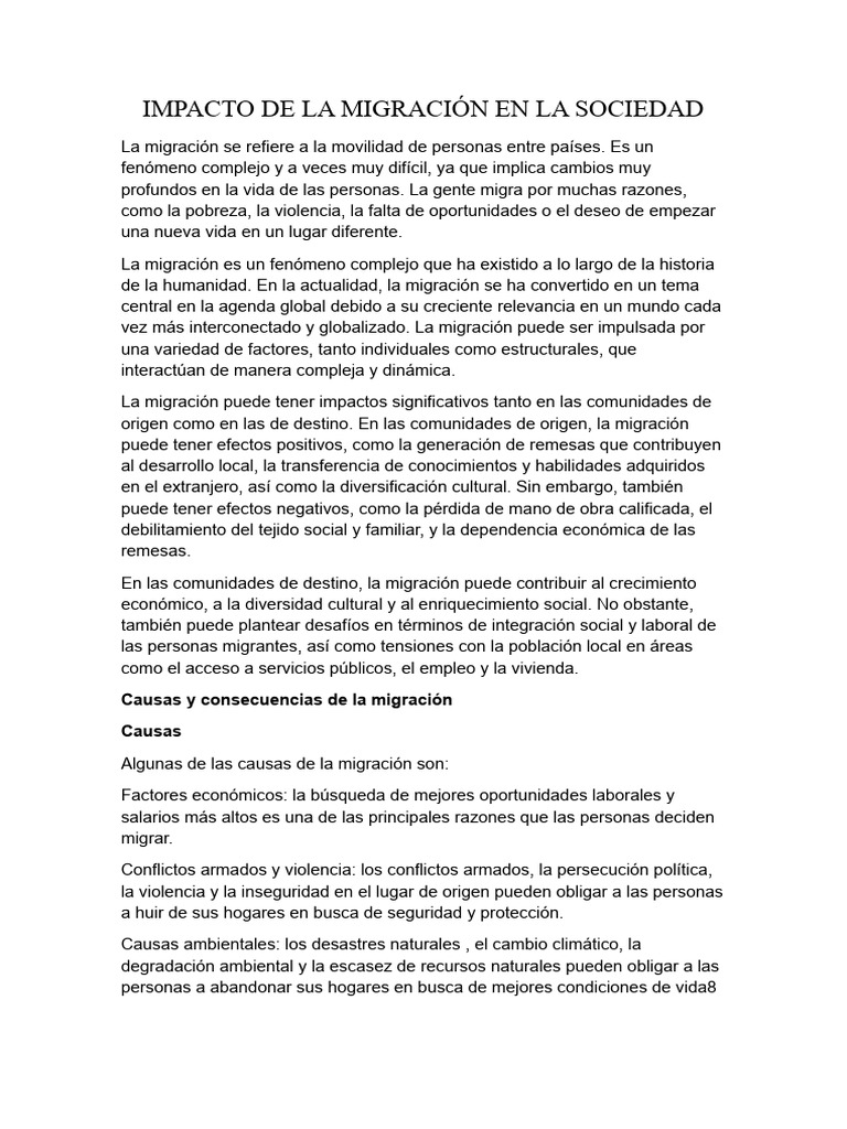Impacto de La Migración en La Sociedad | PDF | Migración humana | Economias