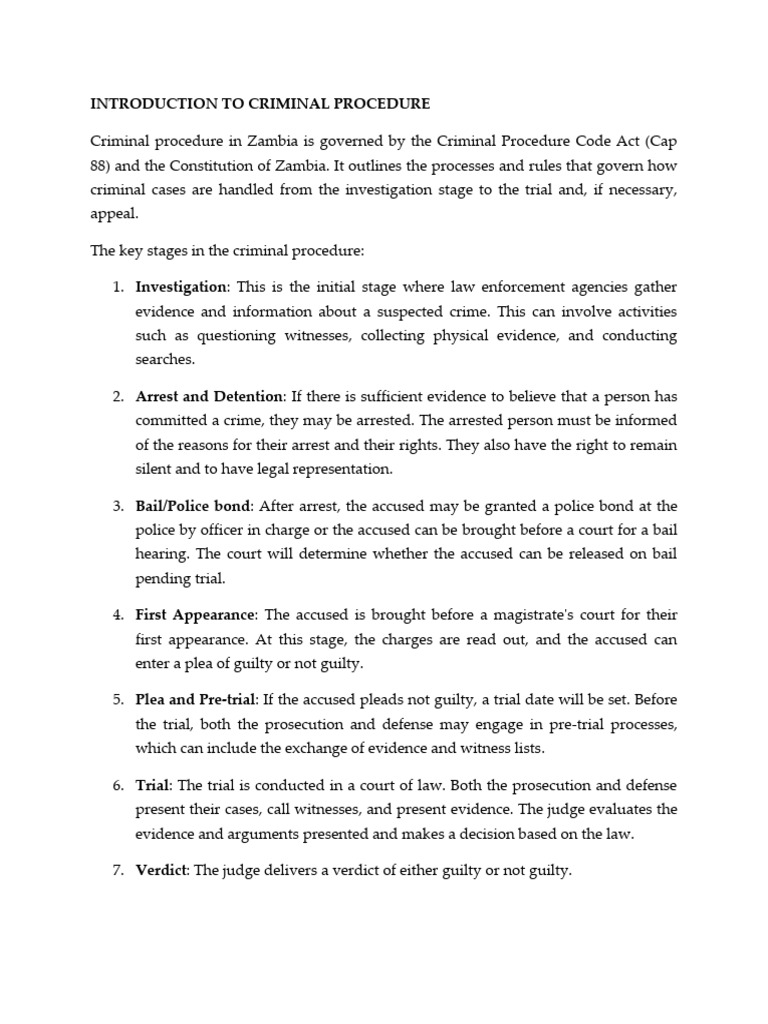 Zambian Criminal Procedure Overview | PDF | Criminal Procedure In South ...
